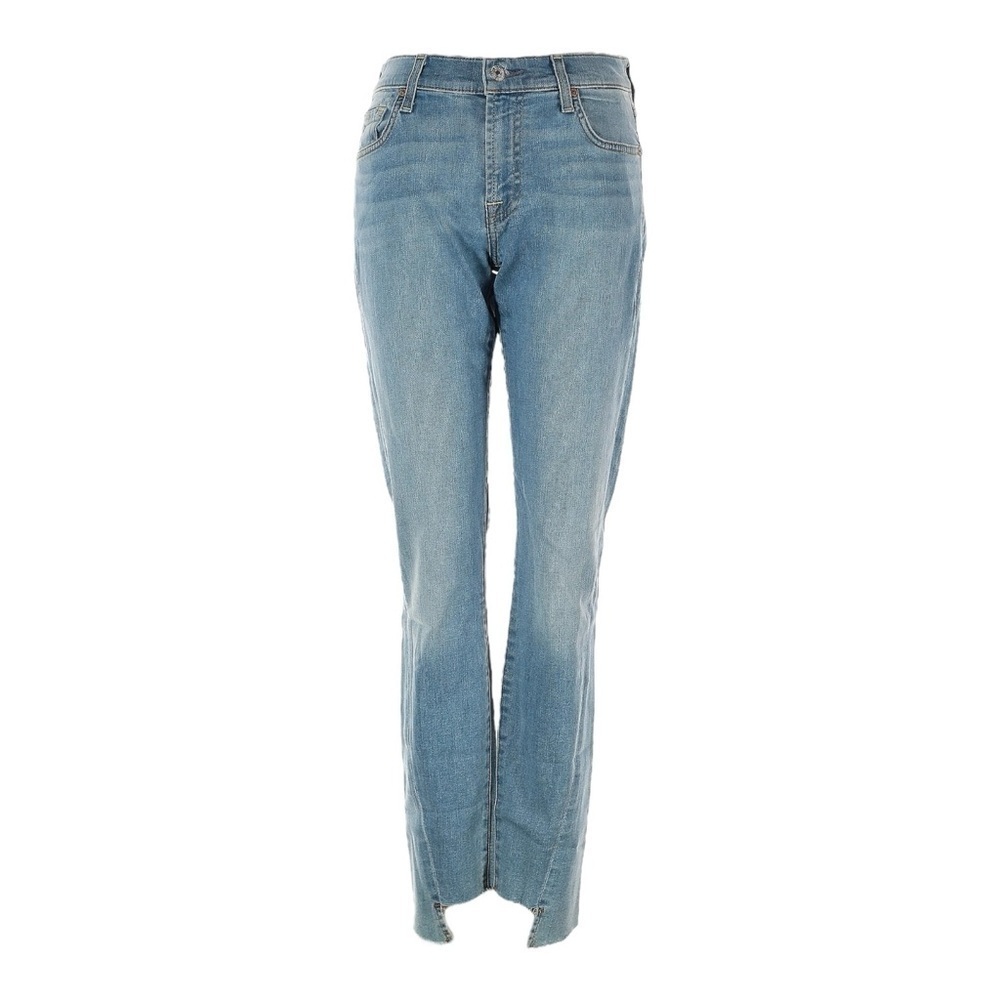 7 For All Mankind NWT Ankle Skinny Jeans Light Wash Mid Rise Raw Hem 27 Stretch